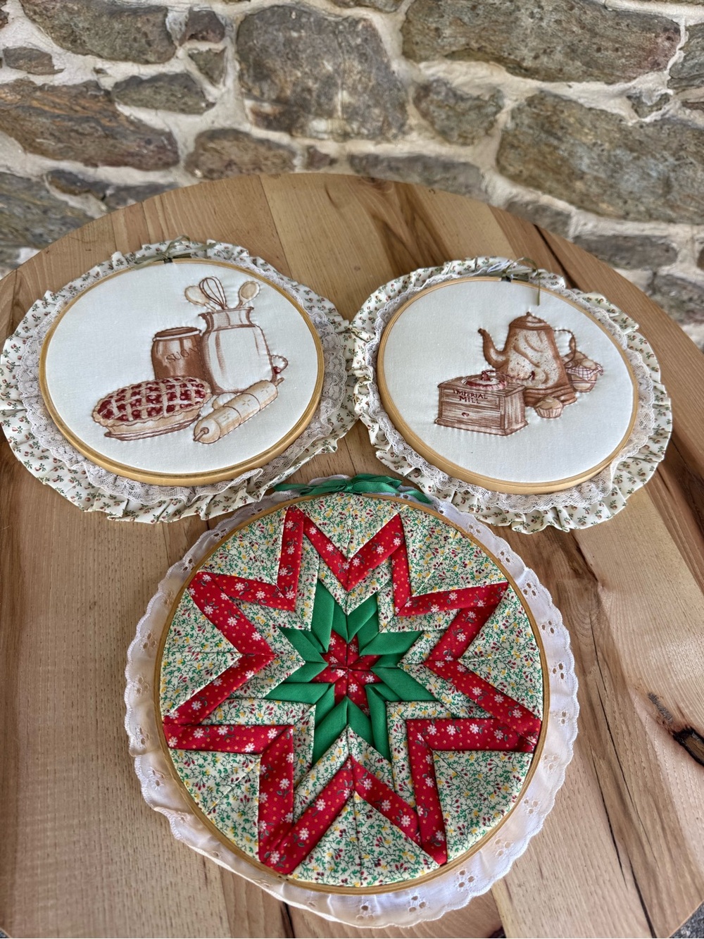 Lot of Three Vintage Embroidery Hoop Wall Decor CottageCore